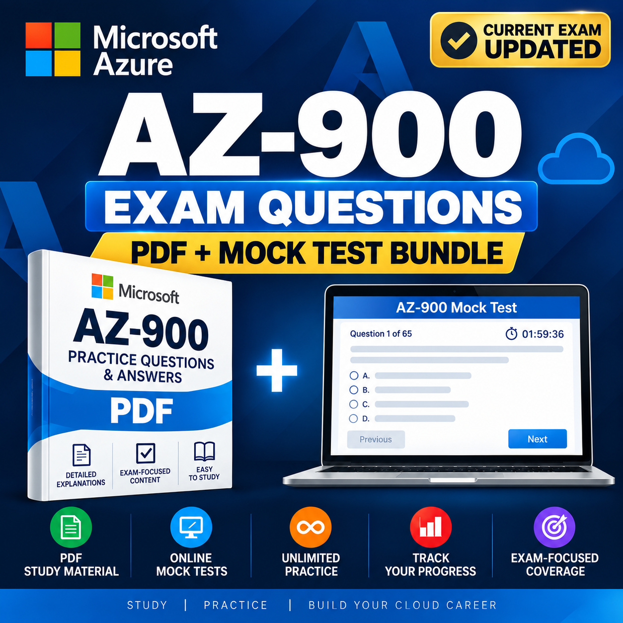 Microsoft Azure AZ-900 Exam Questions 2026 | PDF + Mock Test Bundle