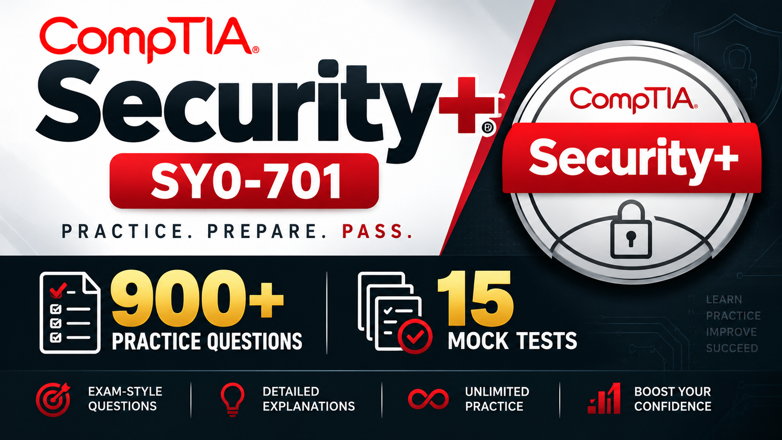 CompTIA Security+ SY0-701 — 900+ Questions & 15 Mock Tests